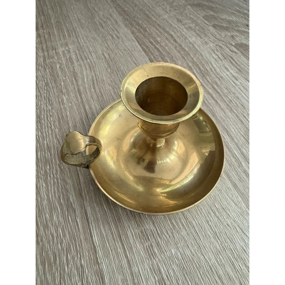 Vintage Solid Brass Chamberstick Candle Holder Finger Loop